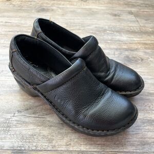 Y2K Clogs Black Genuine Leather Vintage 9M Platform Early 2000s BOC Heel
